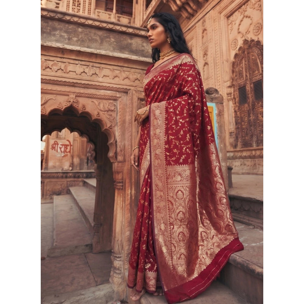 Women's Art Silk Printed Saree With Unstitched Blouse 5.5Mtr (Red)