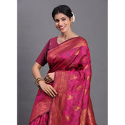Women's Silk Printed Saree With Unstitched Blouse 5.5Mtr (Magenta)