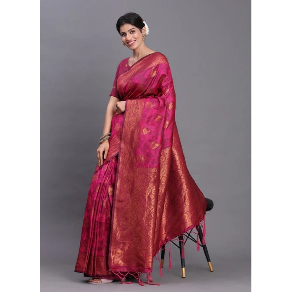 Women's Silk Printed Saree With Unstitched Blouse 5.5Mtr (Magenta)
