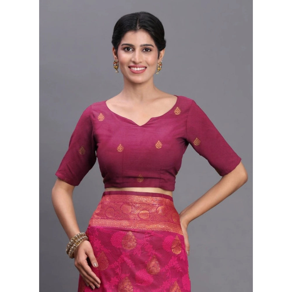Women's Silk Printed Saree With Unstitched Blouse 5.5Mtr (Magenta)