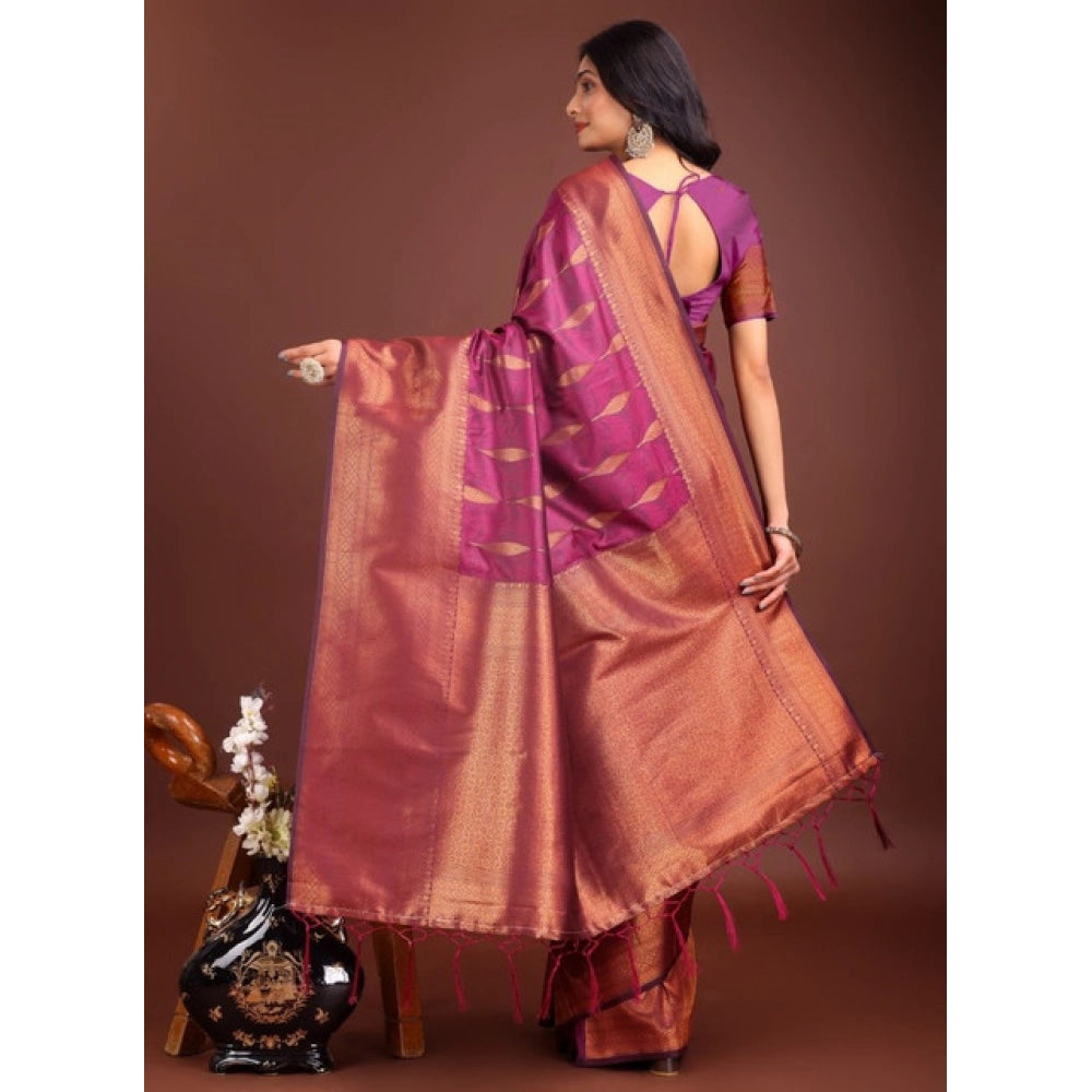 Women's Banarasi Silk Printed Saree With Unstitched Blouse 5.5Mtr (Purple)