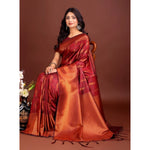 Women's Banarasi Silk Printed Saree With Unstitched Blouse 5.5Mtr (Maroon)