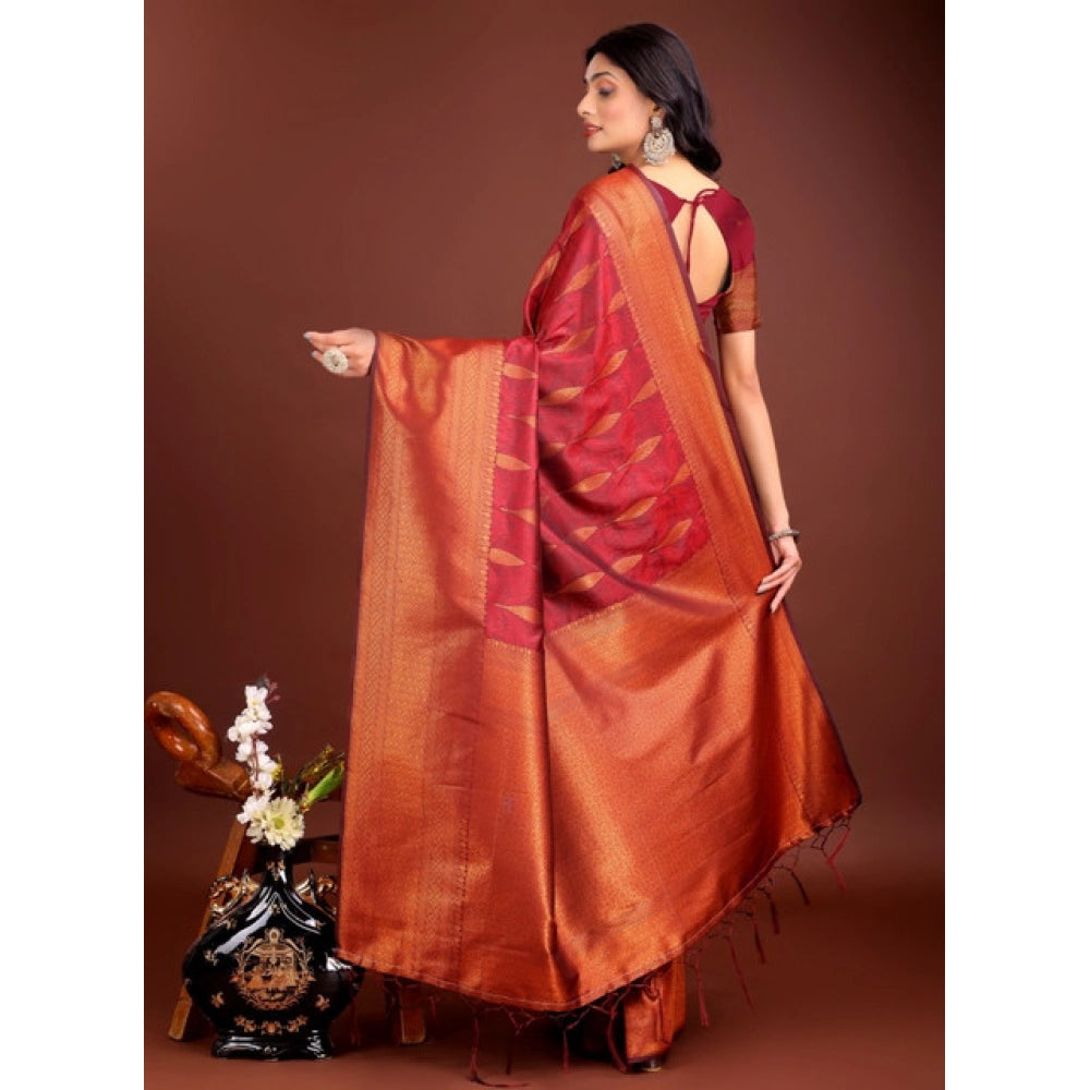 Women's Banarasi Silk Printed Saree With Unstitched Blouse 5.5Mtr (Maroon)
