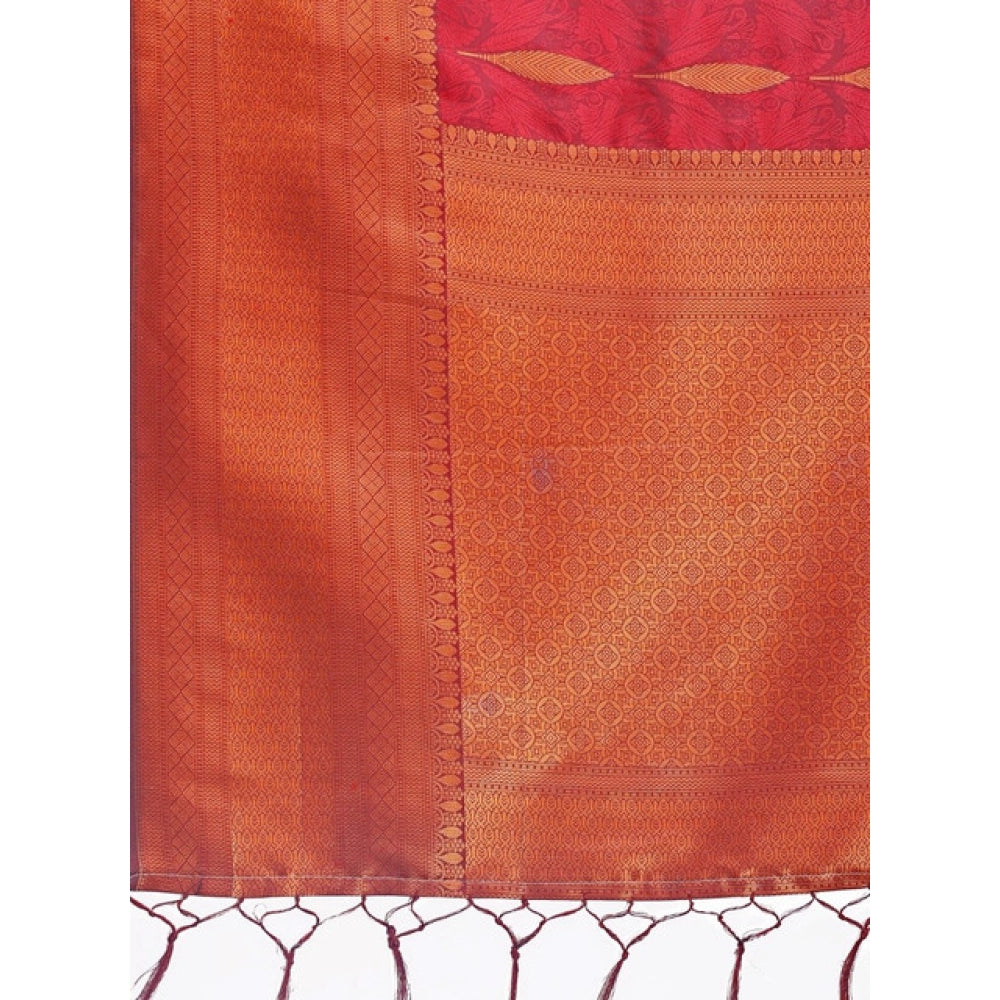Women's Banarasi Silk Printed Saree With Unstitched Blouse 5.5Mtr (Maroon)