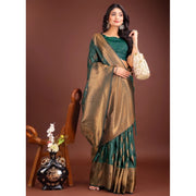 Women's Banarasi Silk Printed Saree With Unstitched Blouse 5.5Mtr (Green)