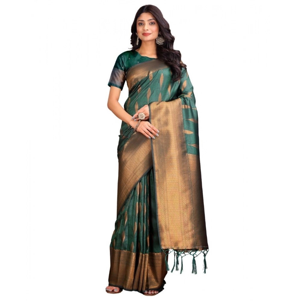 Women's Banarasi Silk Printed Saree With Unstitched Blouse 5.5Mtr (Green)