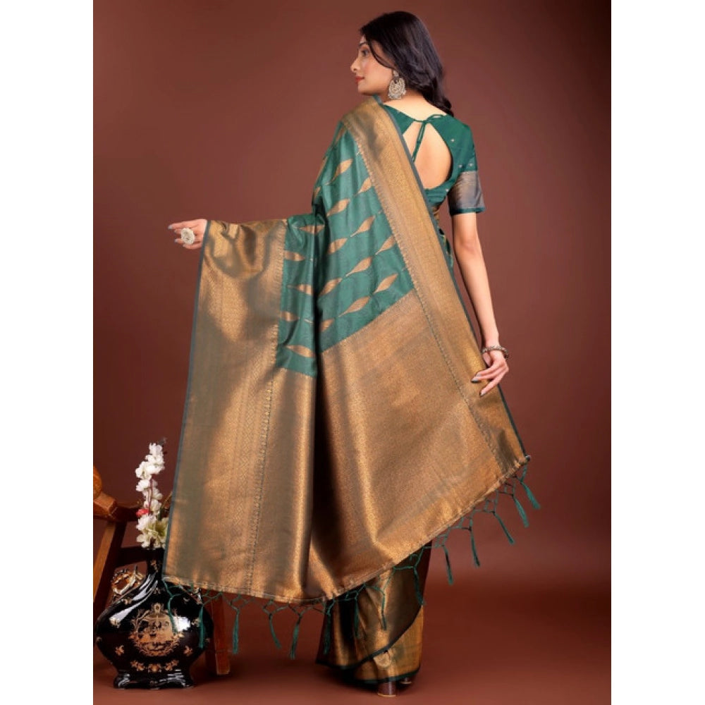 Women's Banarasi Silk Printed Saree With Unstitched Blouse 5.5Mtr (Green)