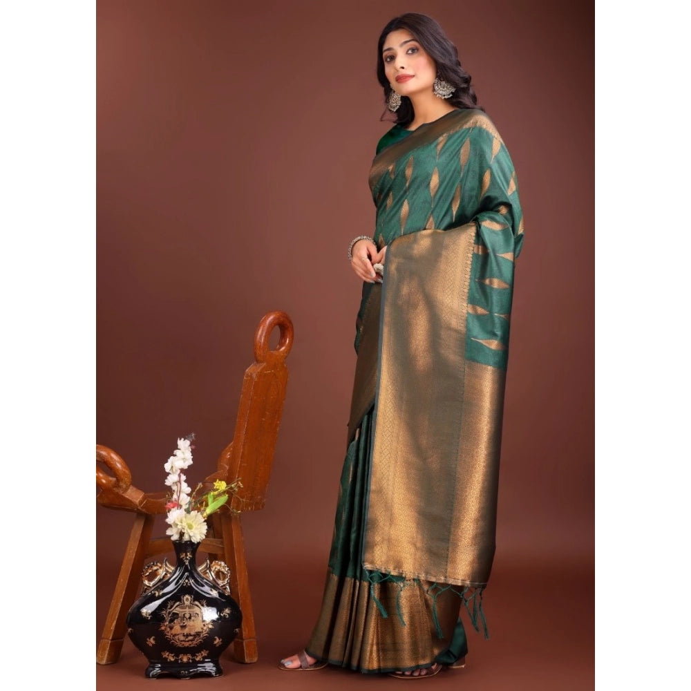 Women's Banarasi Silk Printed Saree With Unstitched Blouse 5.5Mtr (Green)