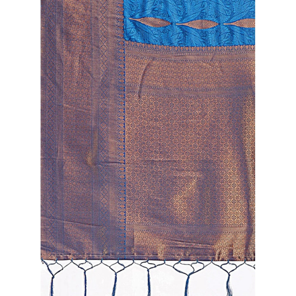 Women's Banarasi Silk Printed Saree With Unstitched Blouse 5.5Mtr (Royal Blue)