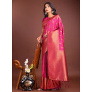 Women's Banarasi Silk Printed Saree With Unstitched Blouse 5.5Mtr (Magenta)