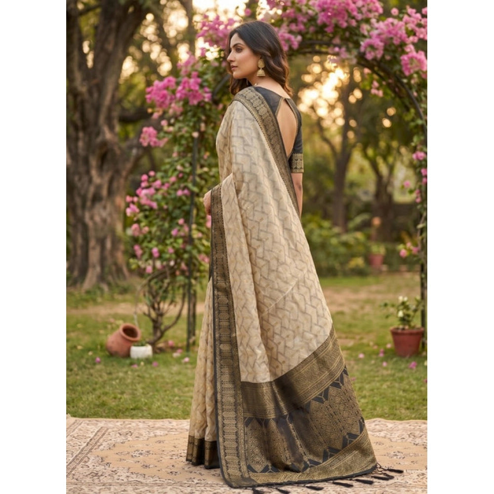 Women's Cotton Printed Saree With Unstitched Blouse 5.5Mtr (Multicolor)
