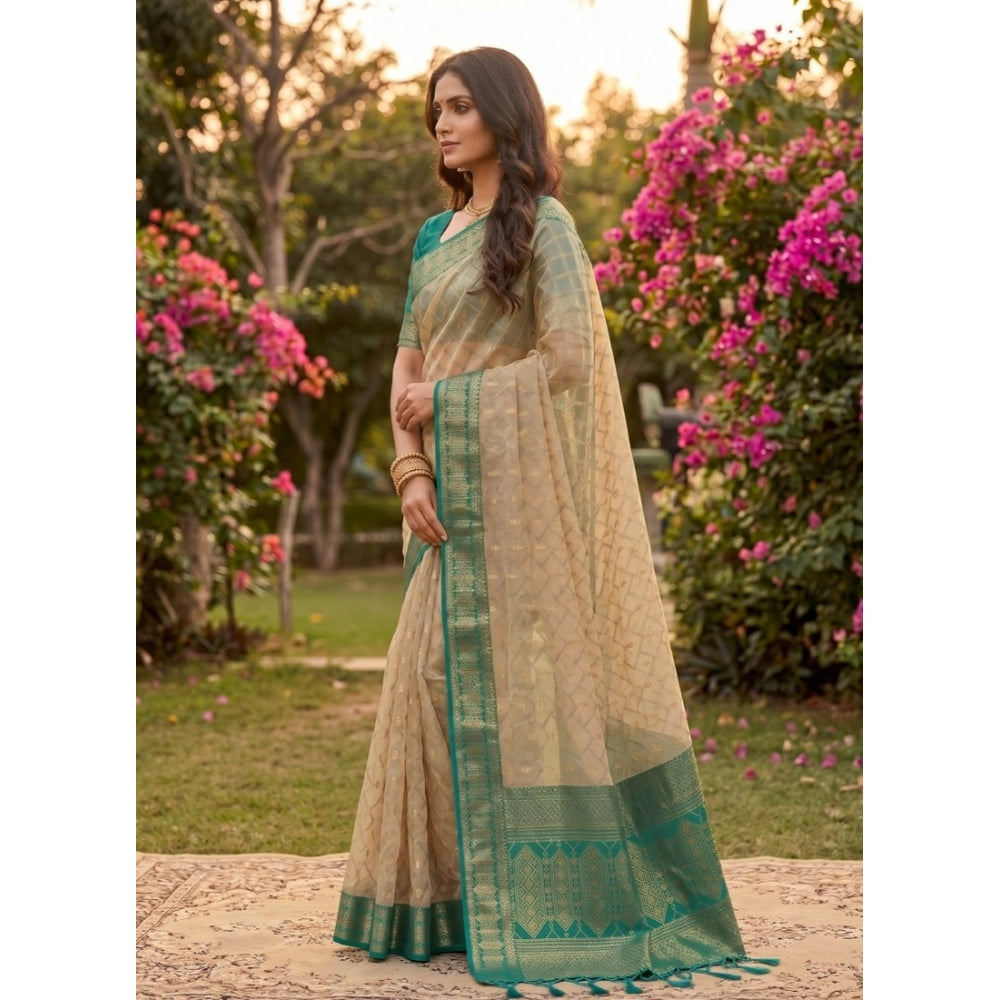 Women's Cotton Printed Saree With Unstitched Blouse 5.5Mtr (Multicolor)
