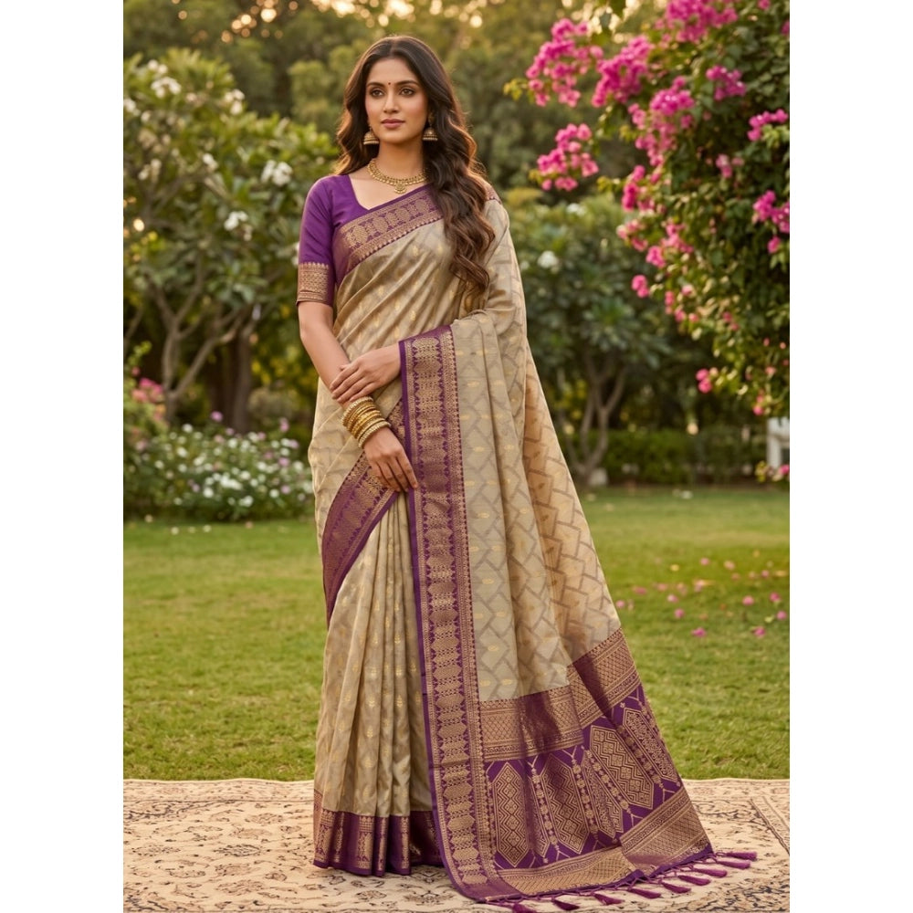 Women's Cotton Printed Saree With Unstitched Blouse 5.5Mtr (Multicolor)