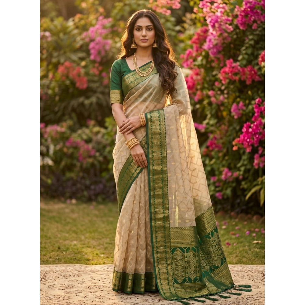Women's Cotton Printed Saree With Unstitched Blouse 5.5Mtr (Multicolor)