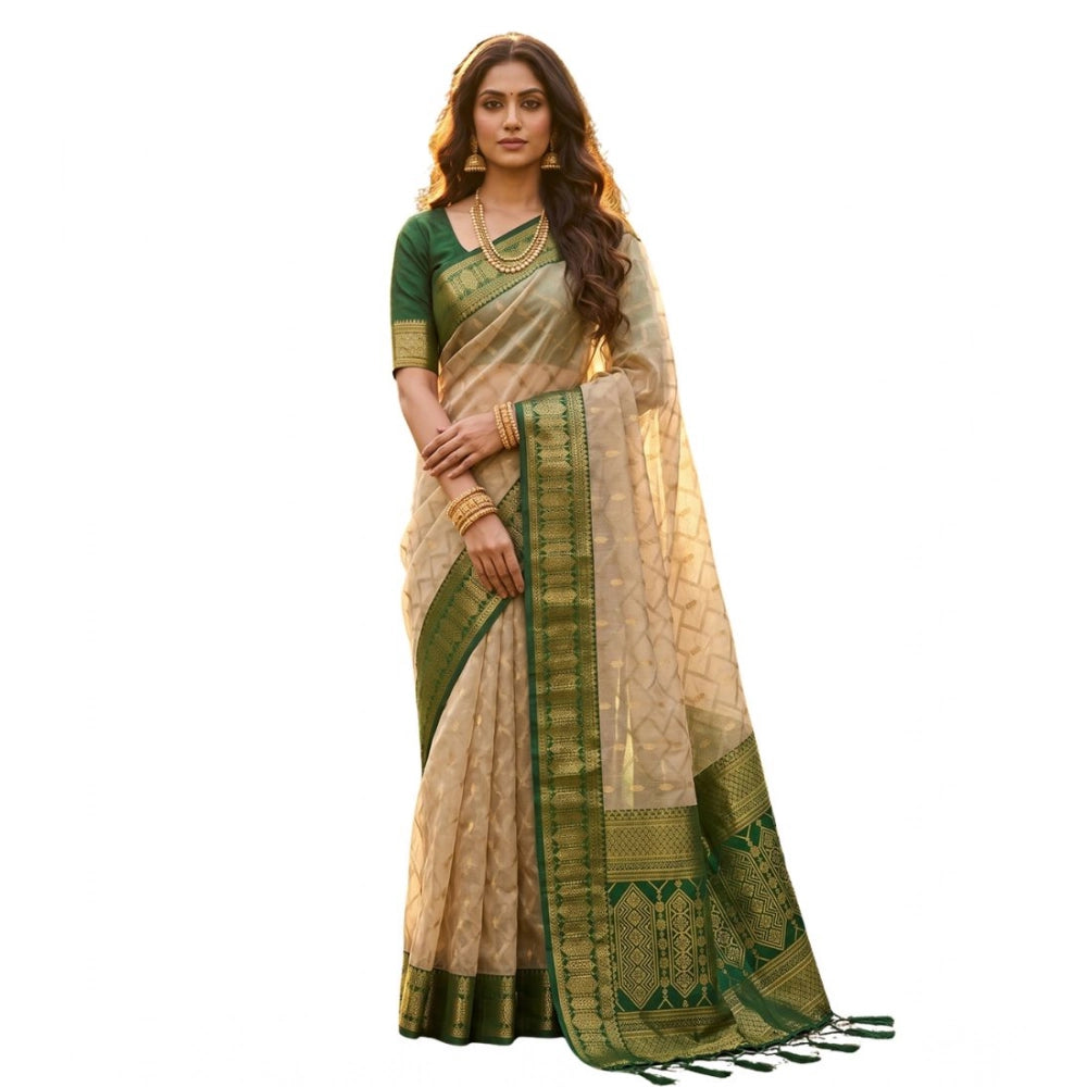 Women's Cotton Printed Saree With Unstitched Blouse 5.5Mtr (Multicolor)