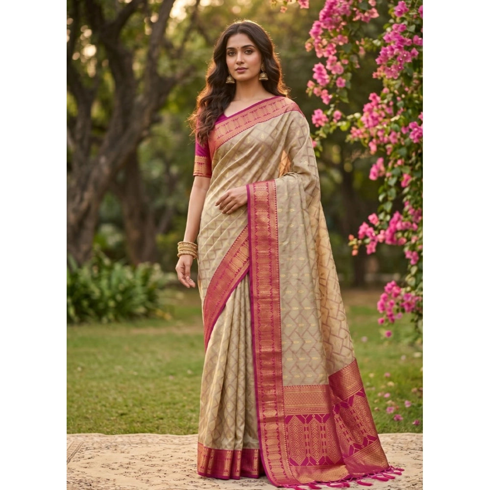 Women's Cotton Printed Saree With Unstitched Blouse 5.5Mtr (Multicolor)