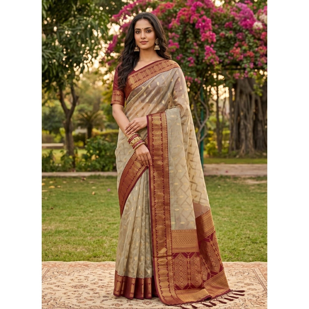 Women's Cotton Printed Saree With Unstitched Blouse 5.5Mtr (Multicolor)