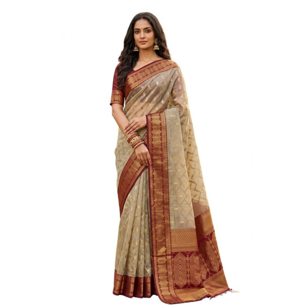 Women's Cotton Printed Saree With Unstitched Blouse 5.5Mtr (Multicolor)