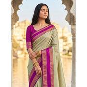 Women's Silk Blend Printed Saree With Unstitched Blouse 5.5Mtr (Light Green-Pink)