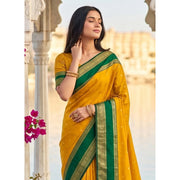 Women's Silk Blend Printed Saree With Unstitched Blouse 5.5Mtr (Yellow-Green)