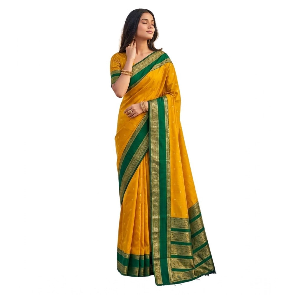 Women's Silk Blend Printed Saree With Unstitched Blouse 5.5Mtr (Yellow-Green)