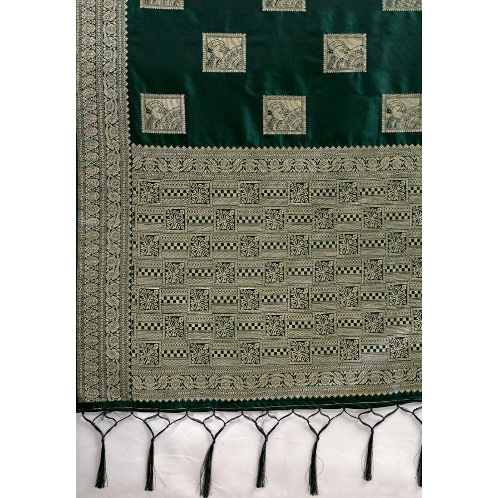 Women's Silk Blend Printed Saree With Unstitched Blouse 5.5Mtr (Dark Green)