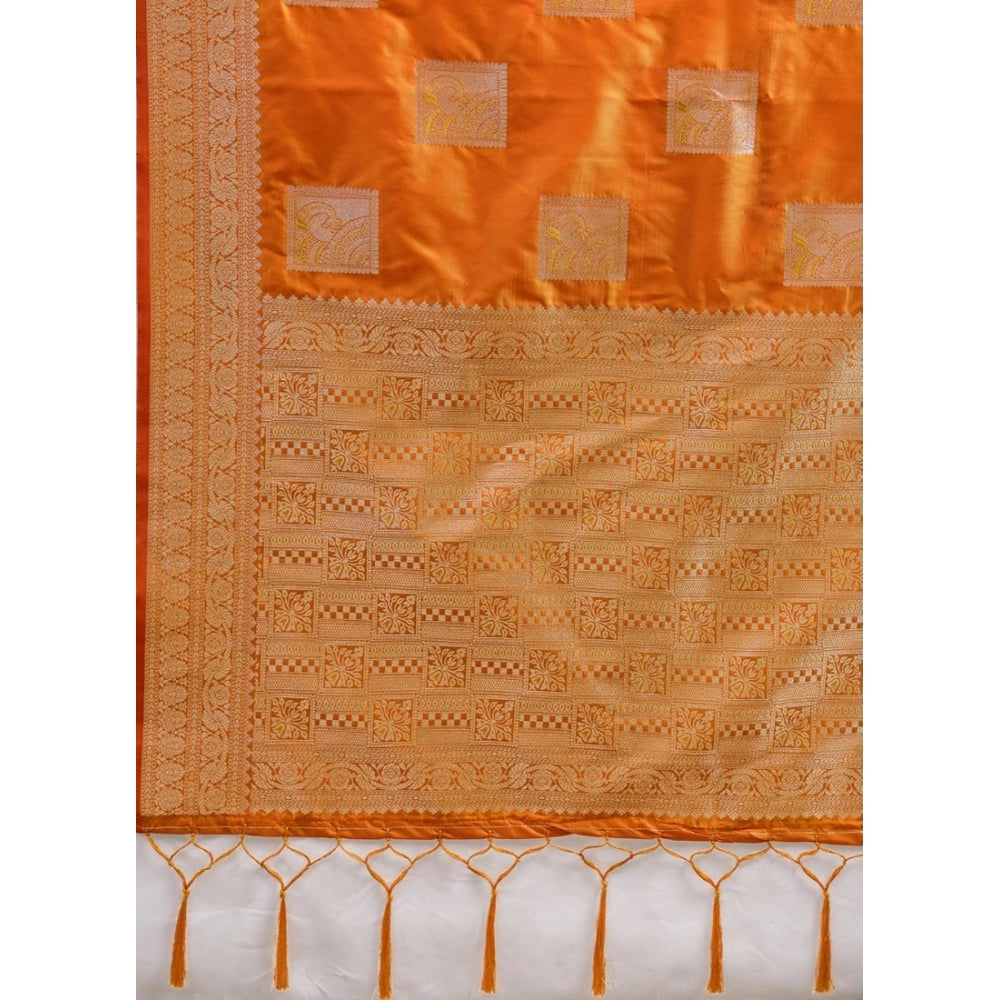 Women's Silk Blend Printed Saree With Unstitched Blouse 5.5Mtr (Orange)