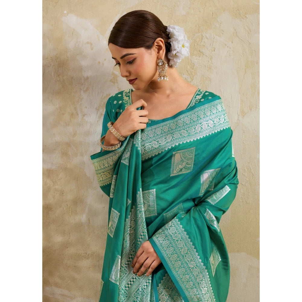 Women's Silk Blend Printed Saree With Unstitched Blouse 5.5Mtr (Sea Green)