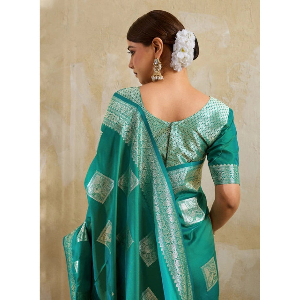 Women's Silk Blend Printed Saree With Unstitched Blouse 5.5Mtr (Sea Green)