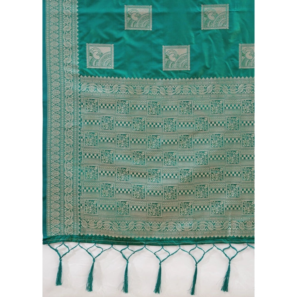 Women's Silk Blend Printed Saree With Unstitched Blouse 5.5Mtr (Sea Green)