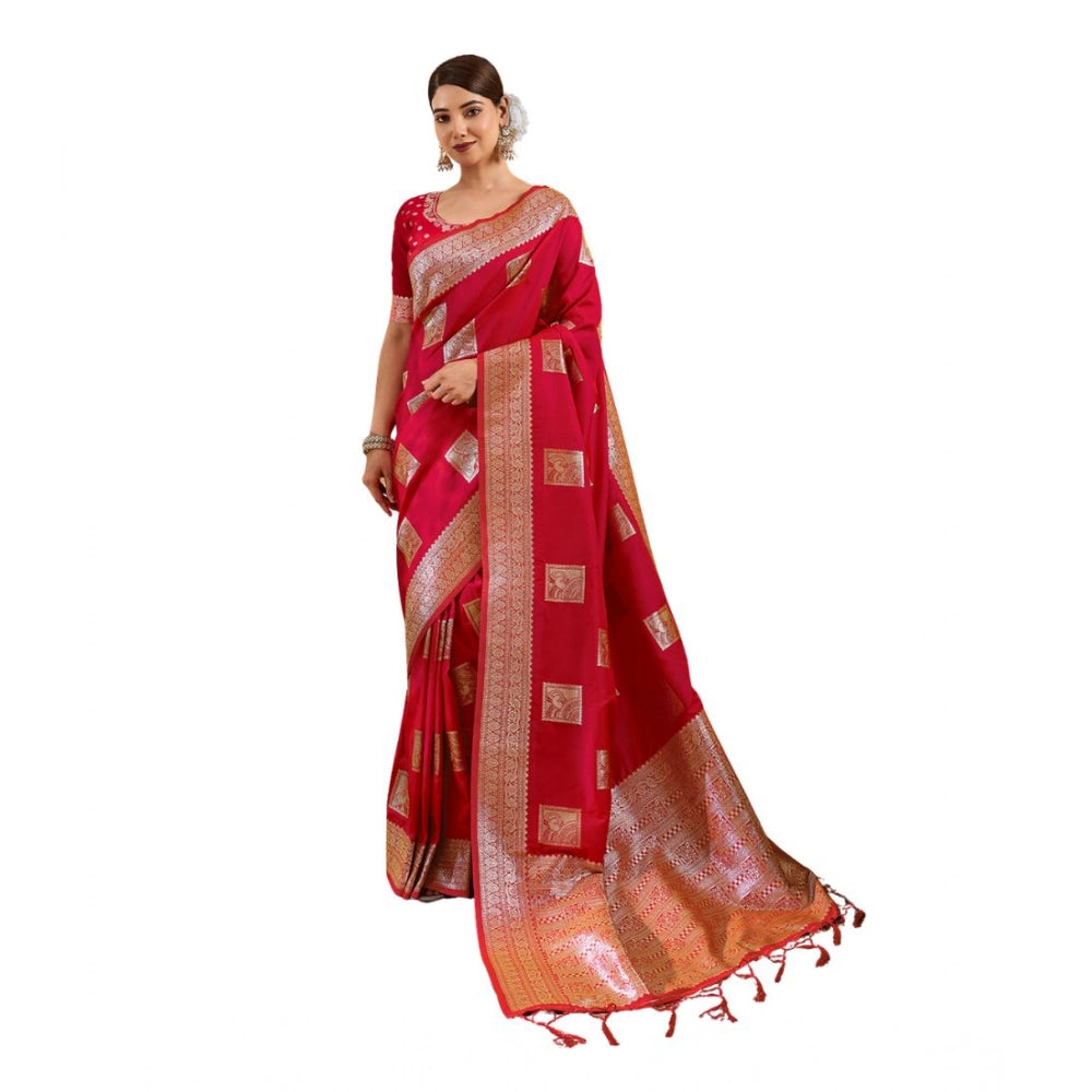 Women's Silk Blend Printed Saree With Unstitched Blouse 5.5Mtr (Red)