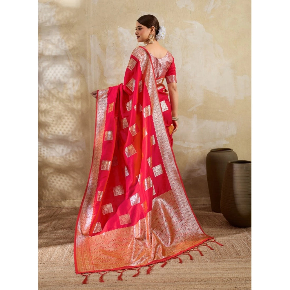 Women's Silk Blend Printed Saree With Unstitched Blouse 5.5Mtr (Red)