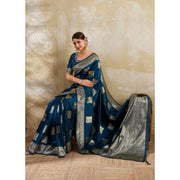 Women's Silk Blend Printed Saree With Unstitched Blouse 5.5Mtr (Teal Blue)