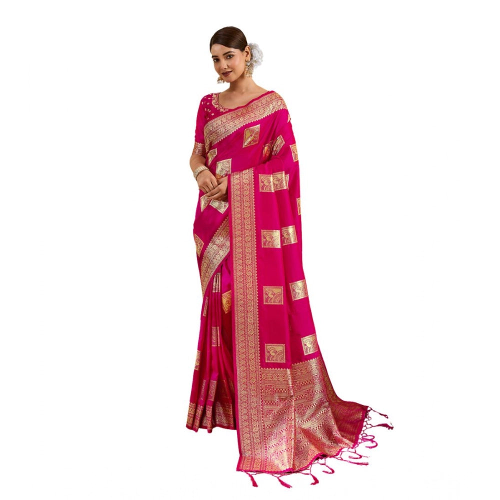Women's Silk Blend Printed Saree With Unstitched Blouse 5.5Mtr (Magenta)
