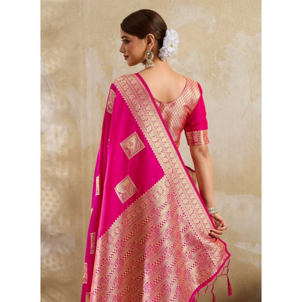 Women's Silk Blend Printed Saree With Unstitched Blouse 5.5Mtr (Magenta)