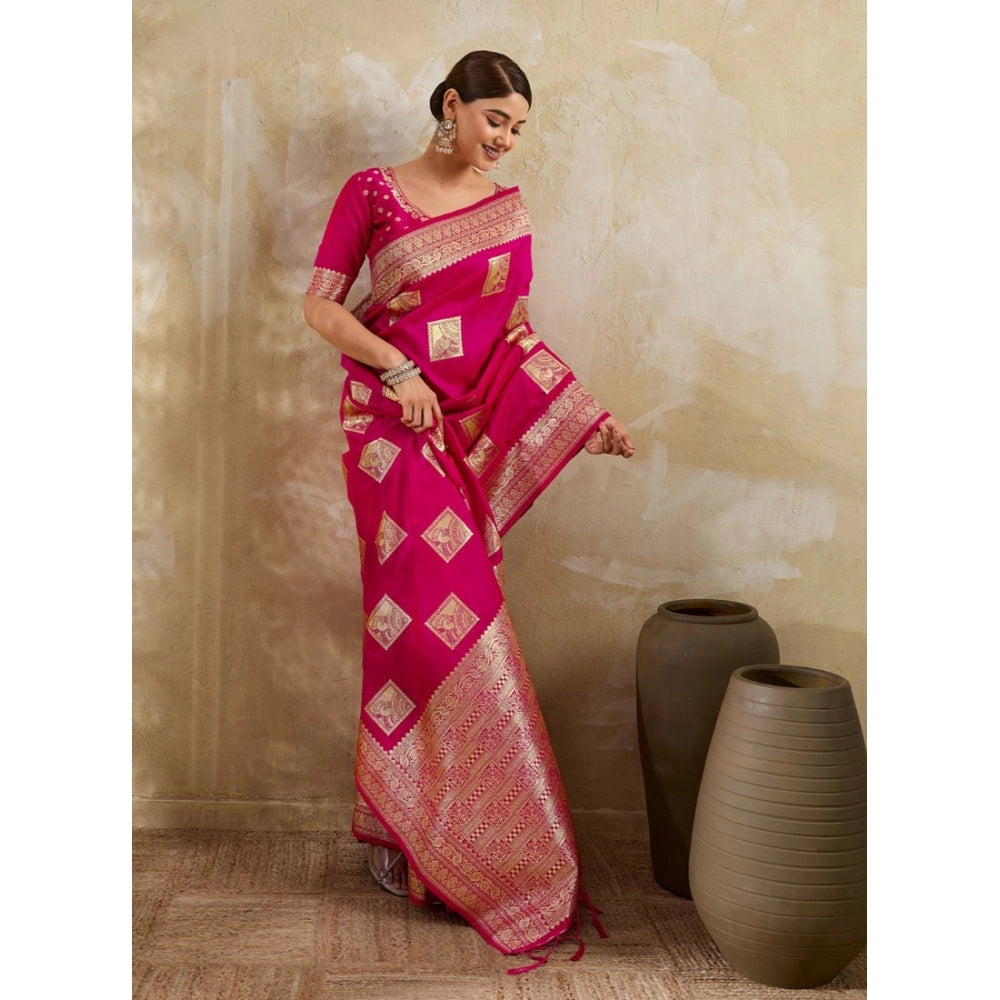 Women's Silk Blend Printed Saree With Unstitched Blouse 5.5Mtr (Magenta)