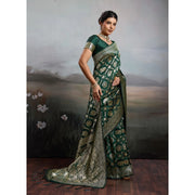 Women's Silk Blend Printed Saree With Unstitched Blouse 5.5Mtr (Bottel Green)