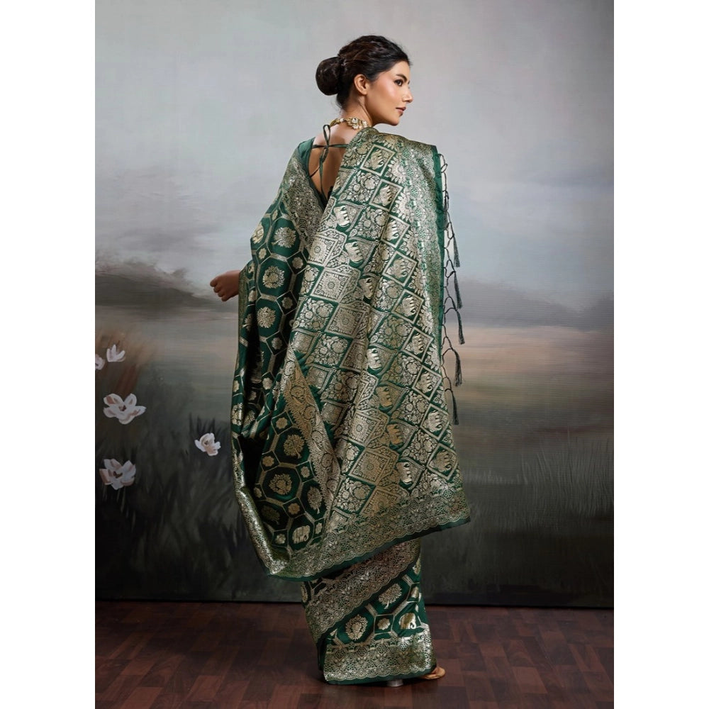 Women's Silk Blend Printed Saree With Unstitched Blouse 5.5Mtr (Bottel Green)