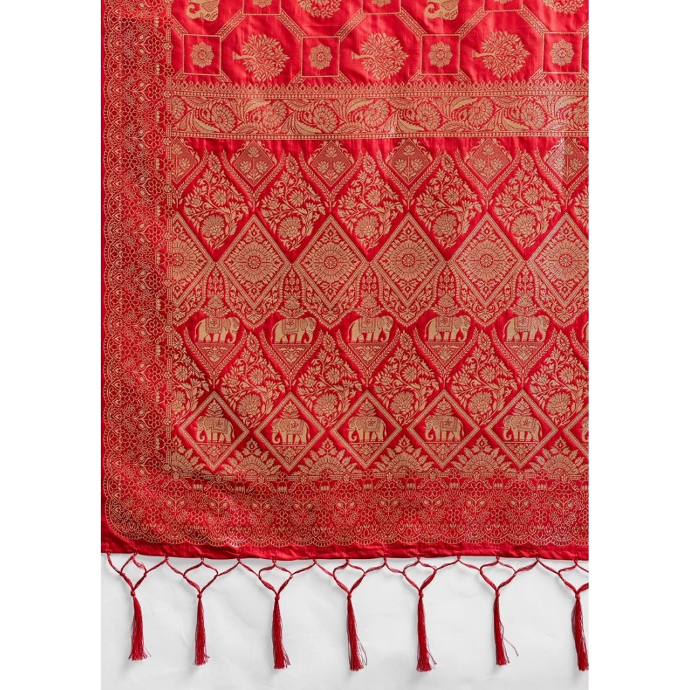 Women's Silk Blend Printed Saree With Unstitched Blouse 5.5Mtr (Red)