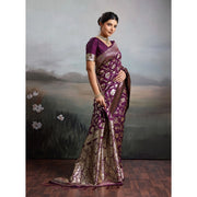 Women's Silk Blend Printed Saree With Unstitched Blouse 5.5Mtr (Wine)