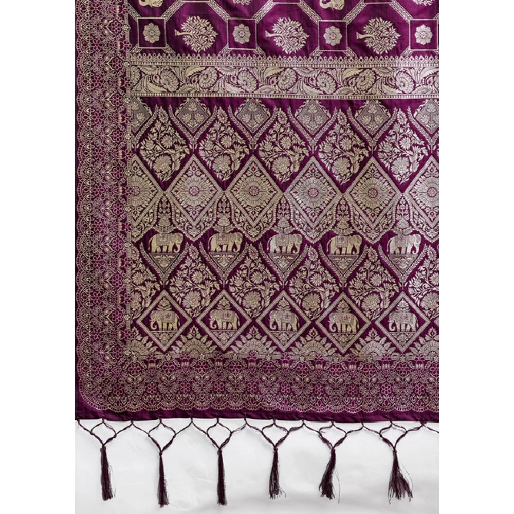 Women's Silk Blend Printed Saree With Unstitched Blouse 5.5Mtr (Wine)