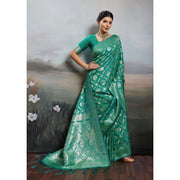 Women's Silk Blend Printed Saree With Unstitched Blouse 5.5Mtr (Rama Green)