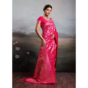 Women's Silk Blend Printed Saree With Unstitched Blouse 5.5Mtr (Pink)