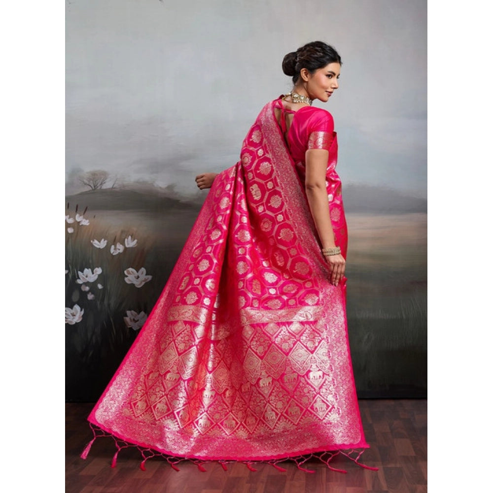 Women's Silk Blend Printed Saree With Unstitched Blouse 5.5Mtr (Pink)