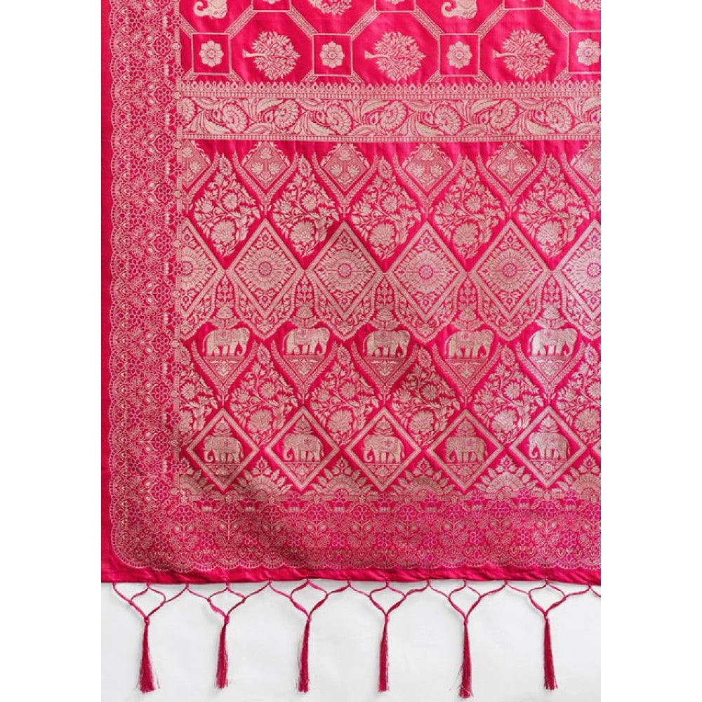 Women's Silk Blend Printed Saree With Unstitched Blouse 5.5Mtr (Pink)