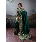 Women's Silk Blend Printed Saree With Unstitched Blouse 5.5Mtr (Dark Green)