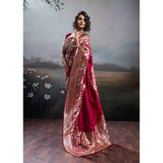 Women's Silk Blend Printed Saree With Unstitched Blouse 5.5Mtr (Maroon)