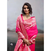 Women's Silk Blend Printed Saree With Unstitched Blouse 5.5Mtr (Pink)