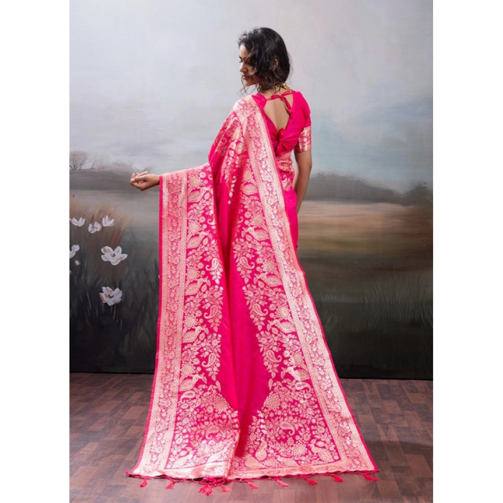 Women's Silk Blend Printed Saree With Unstitched Blouse 5.5Mtr (Pink)