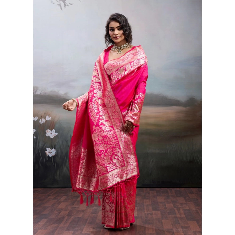 Women's Silk Blend Printed Saree With Unstitched Blouse 5.5Mtr (Pink)